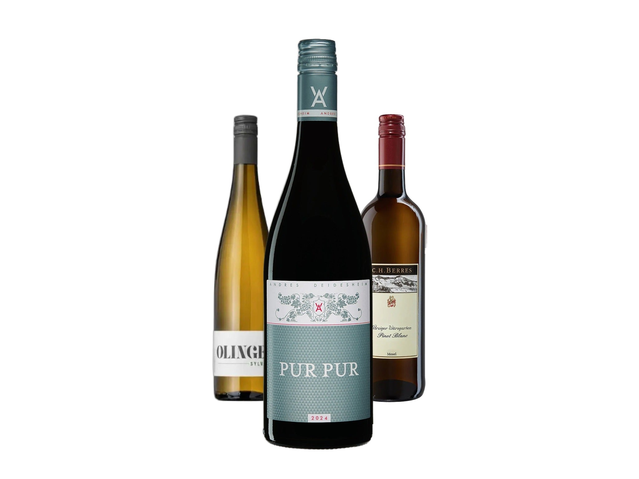 Deutsche Weine Probierpaket – Olinger Grüner Sylvaner, Andres Pur Pur, C.H. Berres Ürziger Würzgarten Weissburgunder