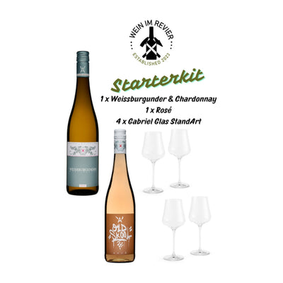 Starter Kit 4 x Gabriel Glas + Weissburgunder Chardonnay & Oldskool Rosé vom Weingut Andres