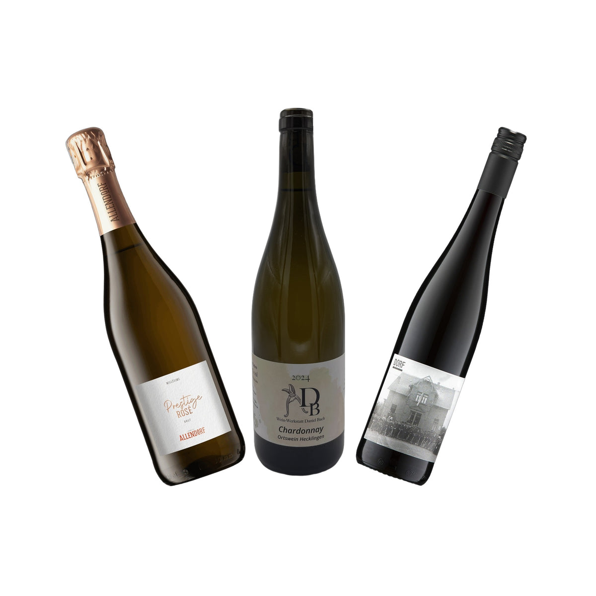 Weinpaket Sommelier: Allendorf Prestige Rosé Brut, Bach Chardonnay Hecklingen 2024 und Durst Dorf Spätburgunder