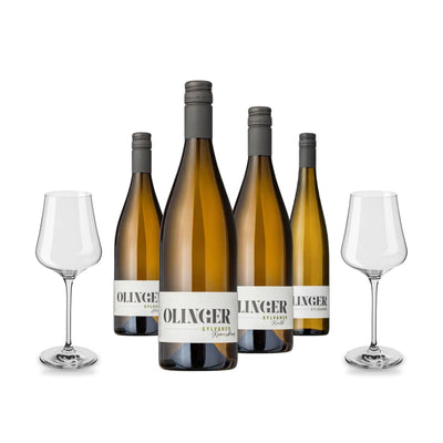 Weinpaket Nico Olinger mit 4 Weinen & 2 Gabriel Gläsern StandArt Vorteilspaket